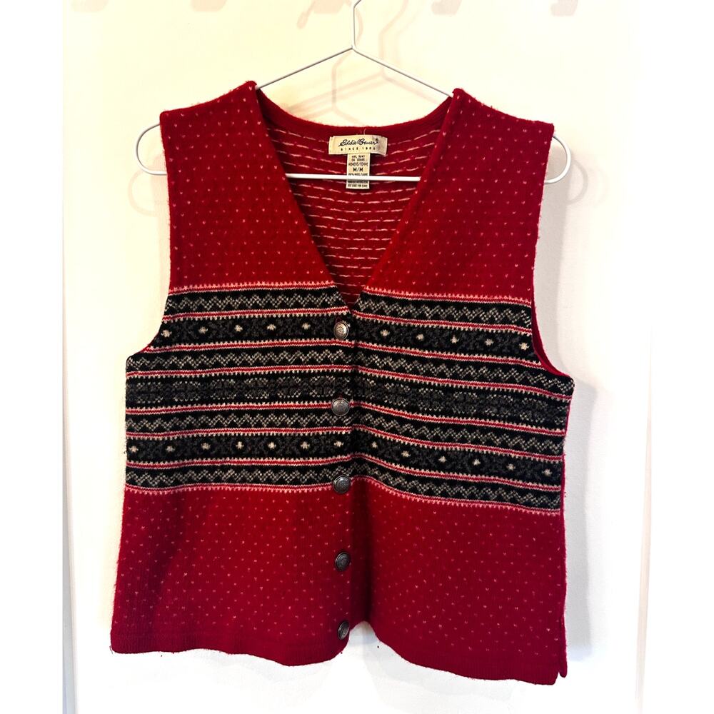 Eddie Bauer Vintage Women's Medium 100% Wool Red Sweater Vest Holiday